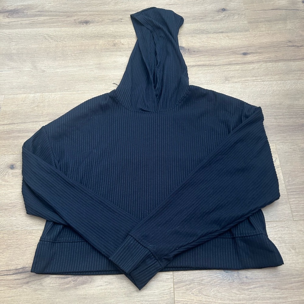 90 Degree By Reflex Charcoal cropped Ribbed Hoodie and Joggers